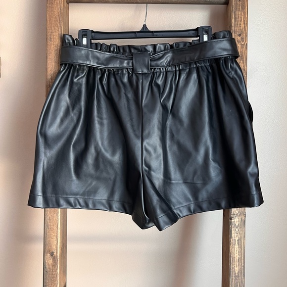 Black Faux Leather Going Out Shorts - Picture 2 of 4